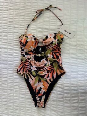 NWT Hurley Tropical Floral Cutout One-Piece Swimsuit Size Small